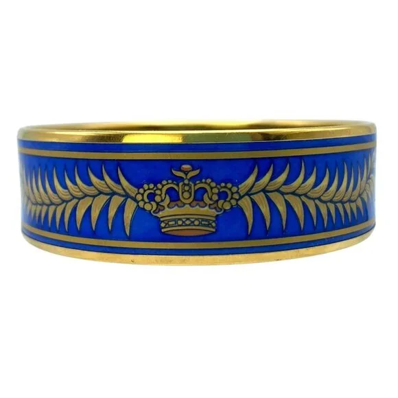 Hermes Tiger Bangle Bracelet Cloisonne Enamel Blue Gold Vintage Size 65 RARE! - Picture 4 of 9